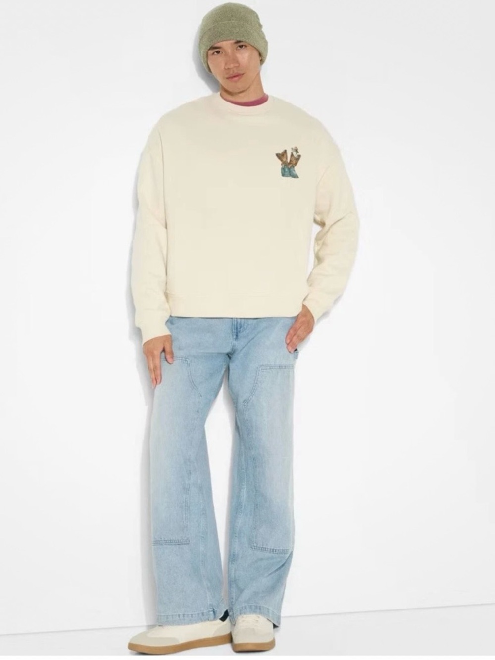 Original Use Cream Crewneck Sweatshirt with Embroidered Detail - Picture 2 of 7